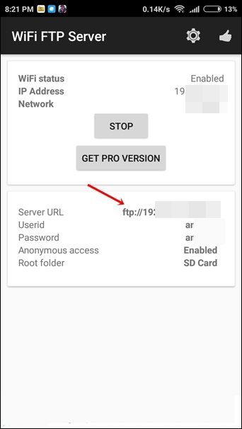 FTP URL manzilini olish