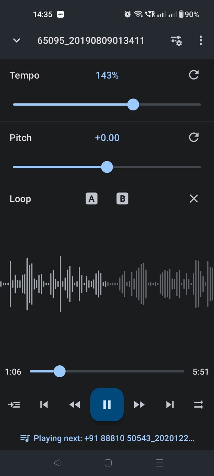 Music Speed Changer audio tezligini sozlash