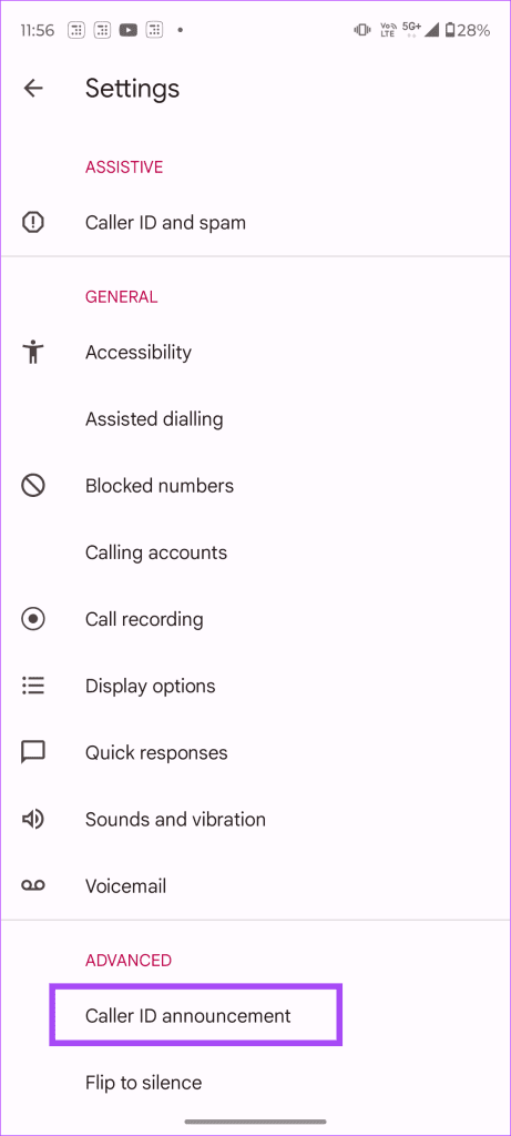 Google Dialer Settings Menu