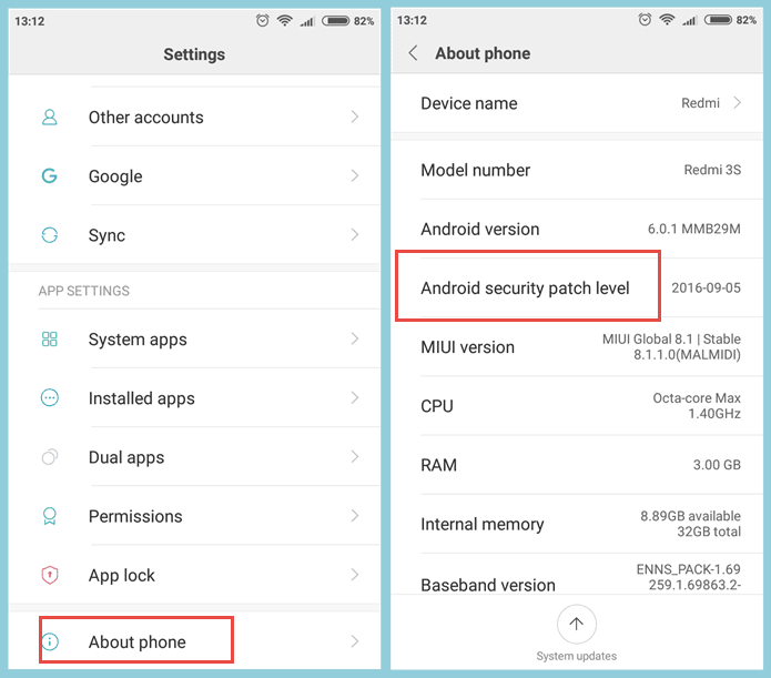 Android sozlamalarida xavfsizlik yamoqlari