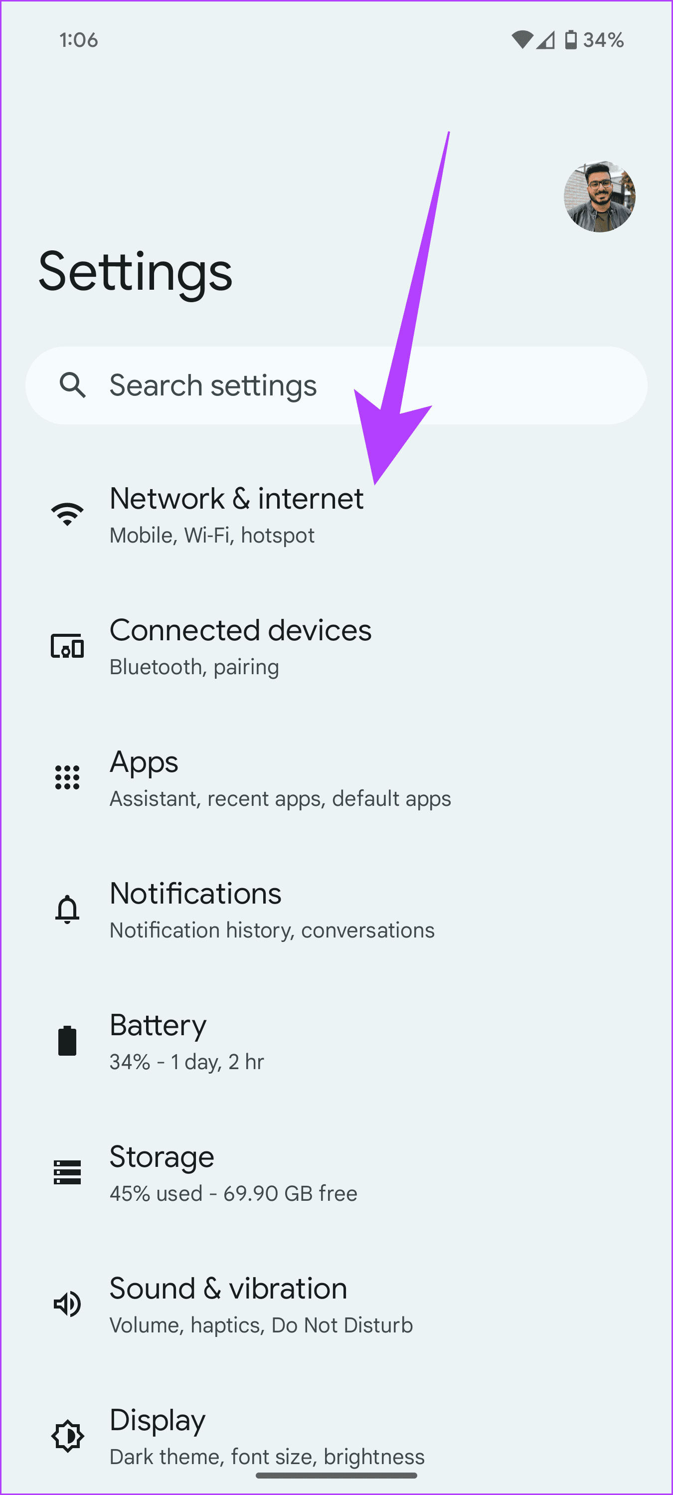 Sozlamalar, Tarmoq va internet, Internet bo