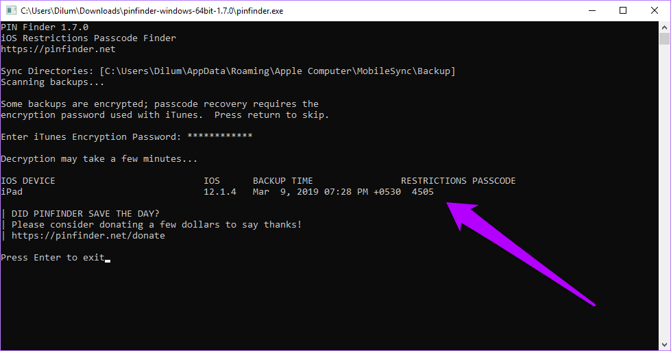 Decipher Backup Browser interfeysi