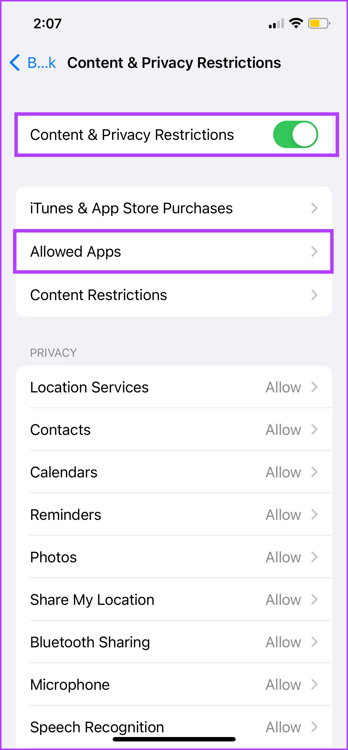 Tap Allowed Apps