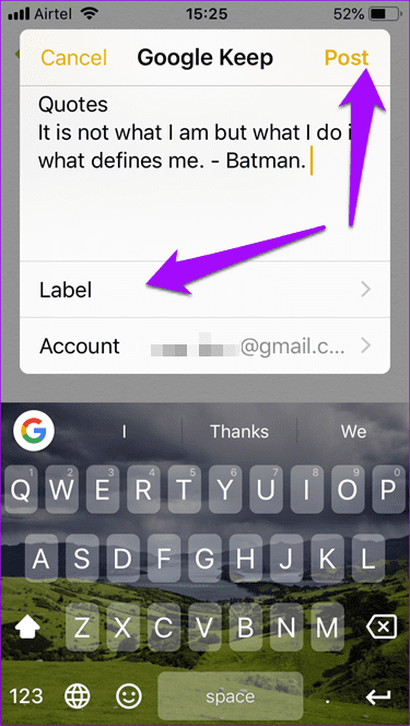 post google keep google account iPhone