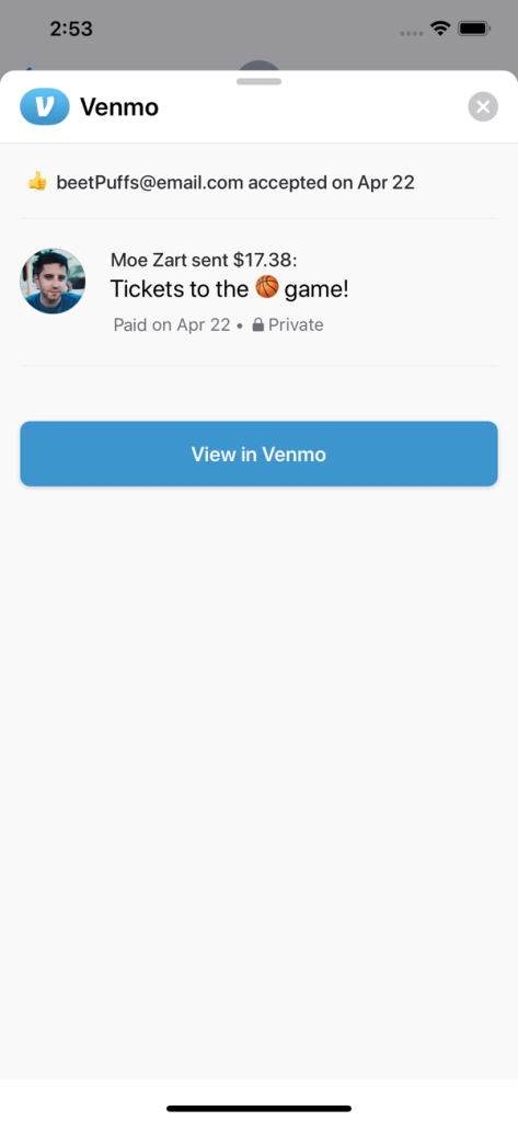 Venmo iMessage integratsiyasi