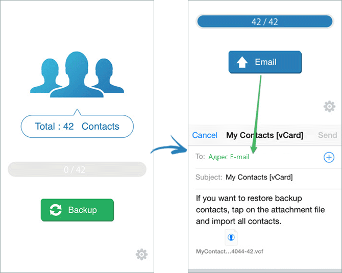 My Contacts Backup ilovasi iPhone da