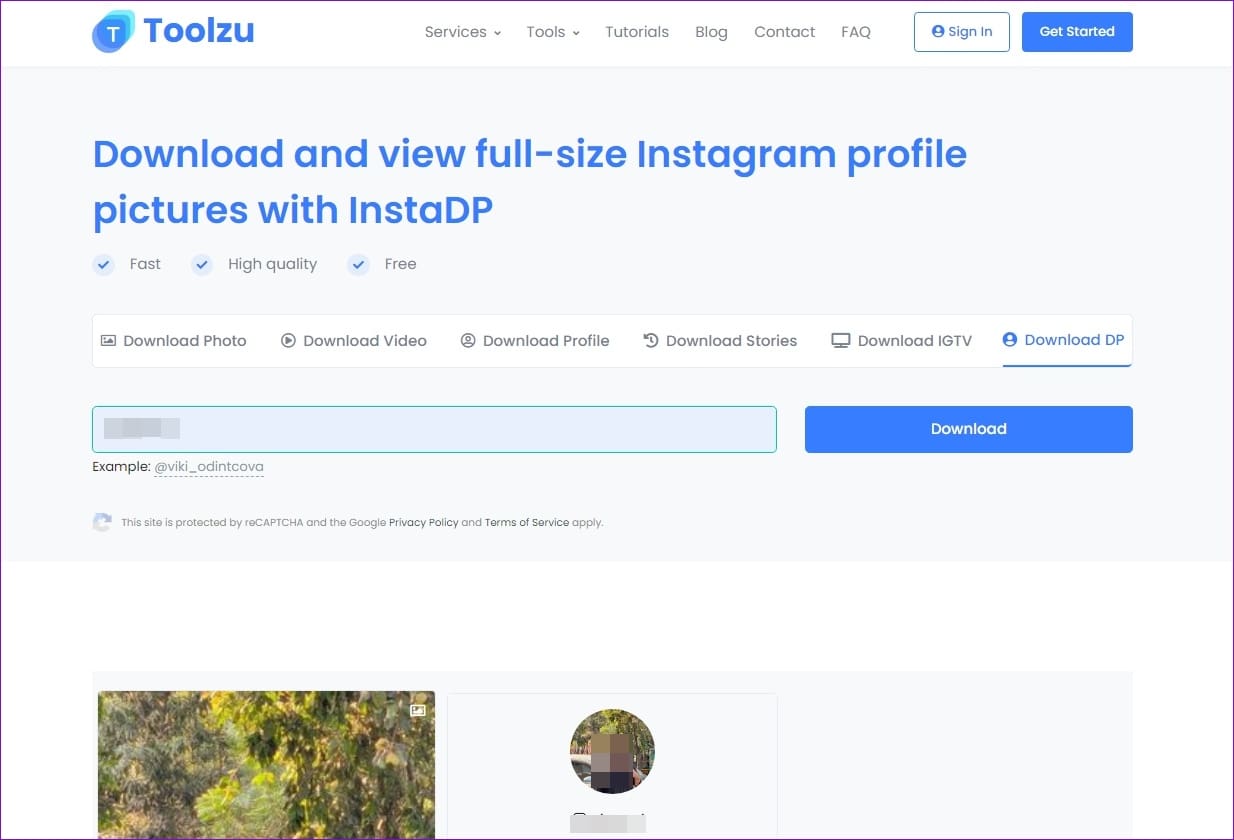 Toolzu Instagram profil rasmini yuklab olish vositasi