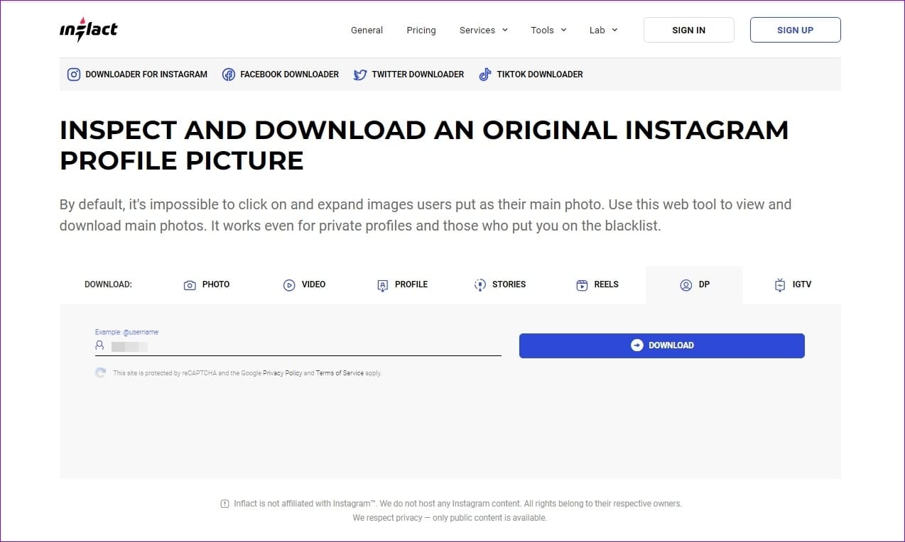 Inflact.Com Instagram profil rasmini yuklab olish vositasi