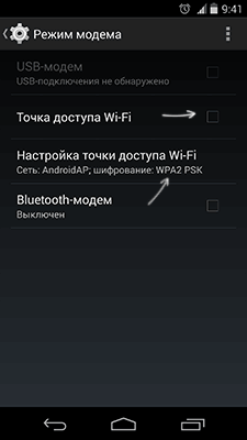 Android ulanish nuqtasi parametrlari