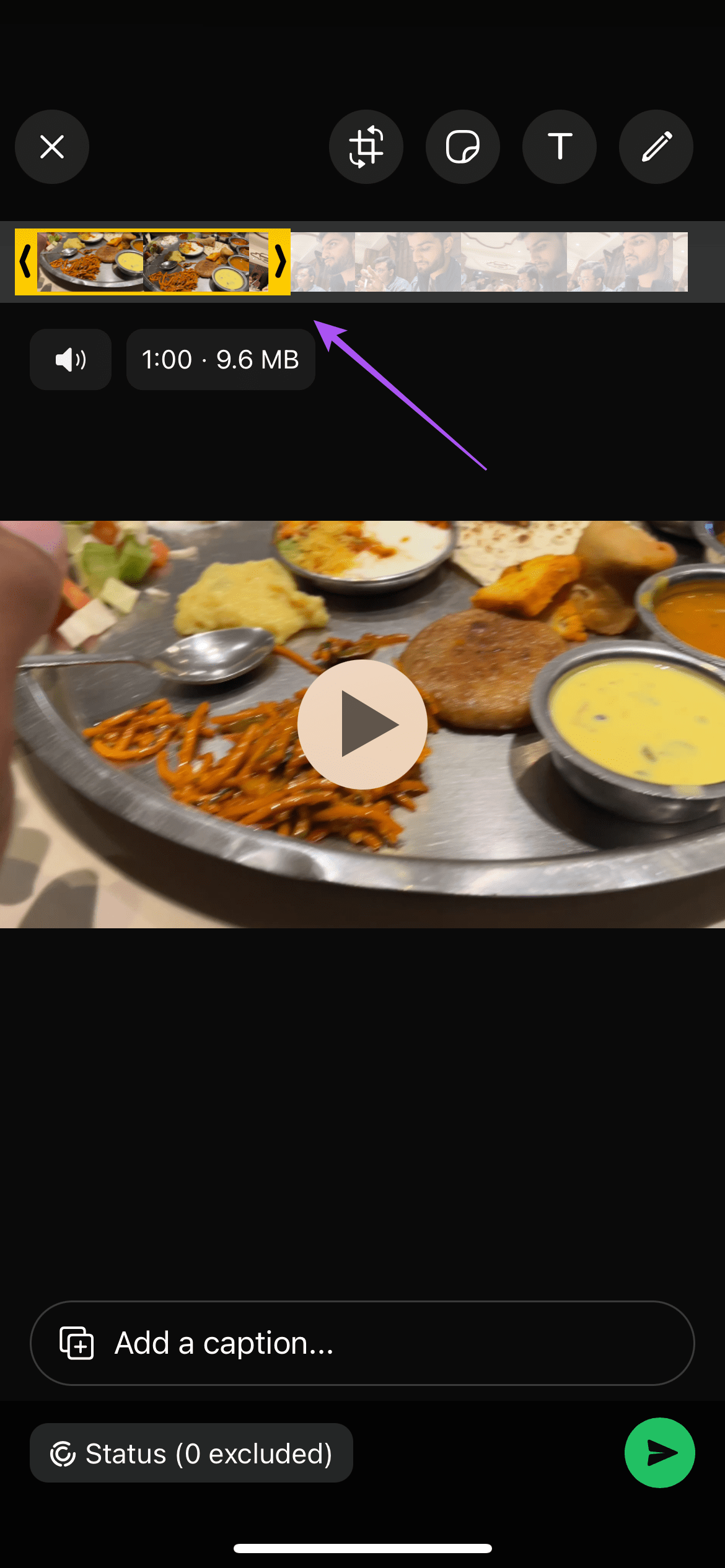 WhatsApp status uchun videoni qirqish